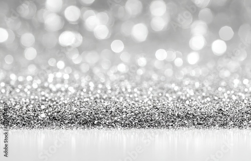 Silver Glitter Background With Bokeh Lights