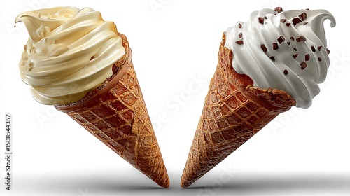 Vanilla  Chocolate Soft Serve Ice Cream Cones.