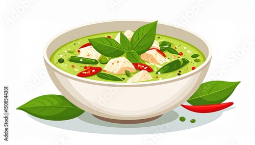 Green Curry Chicken Soup Dish Illustration