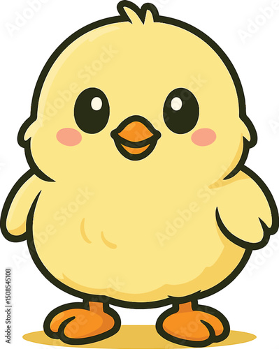 Cute cartoon chick vector with yellow feathers and happy face for baby bird animal character and easter fun
