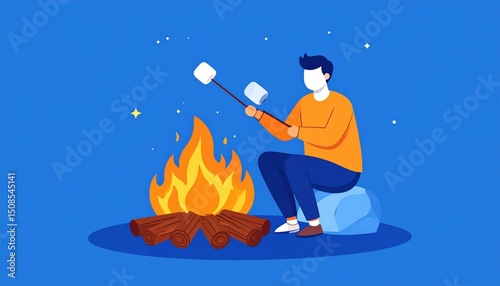 Man Roasting Marshmallows By Campfire