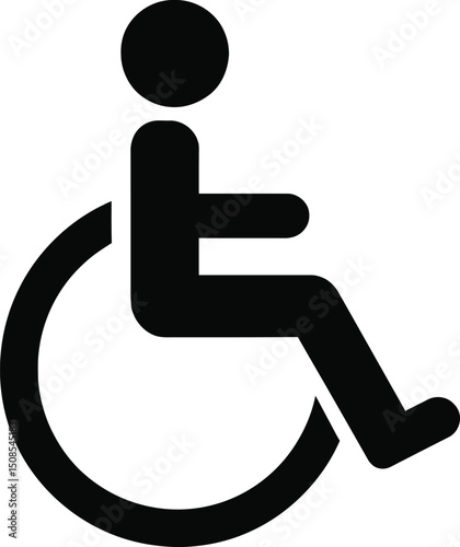 Wheelchair accessibility icon vector of disabled person in chair symbol, black outline for handicap access illustration
