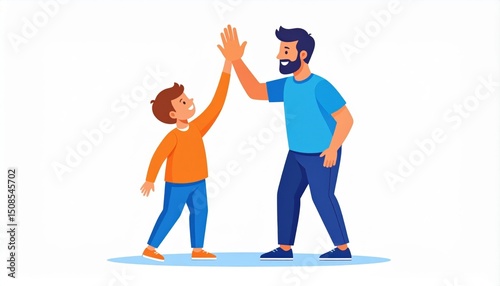 Father And Son High Five Illustration