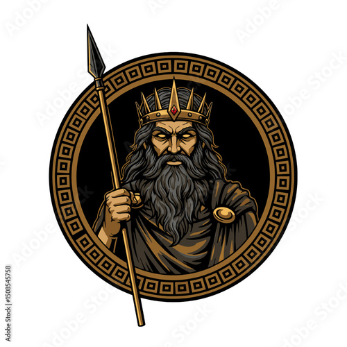 Imperial Monarch with Spear and Crown: Royal Vector Emblem
