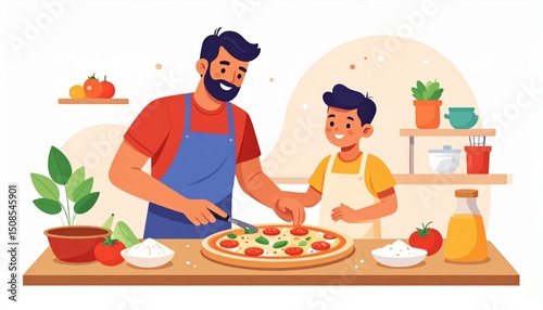 Father And Son Cooking Pizza Together