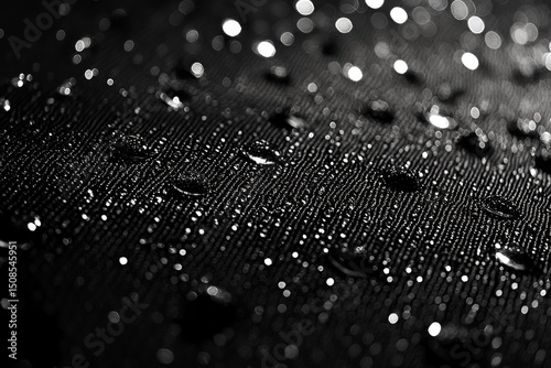 Close Up View Of Water Drops On Black Fabric