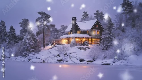 Winter landscape with house