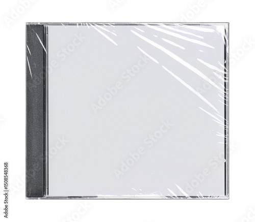 CD disk video case on black background. Isolated music transparent mockup. Clean cover box template.