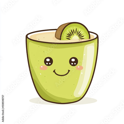 a cute cup with kiwi smiling from the side