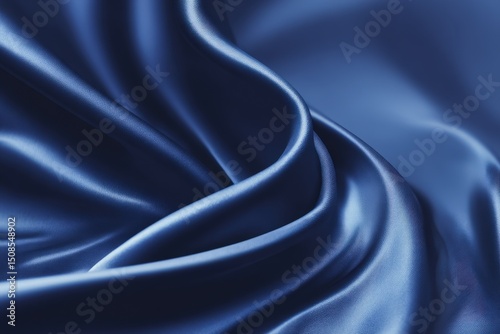Closeup View Of Deep Blue Satin Fabric