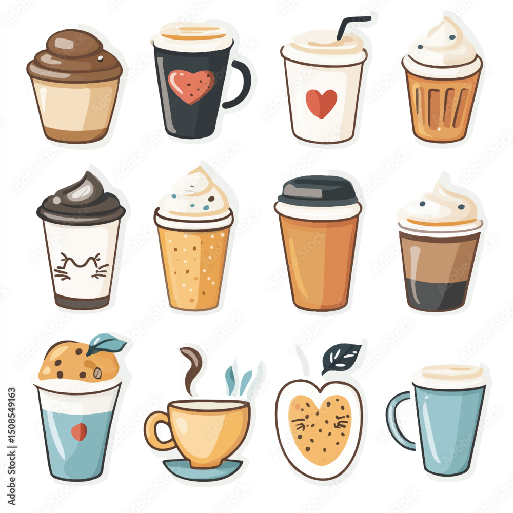 Fototapeta premium cute coffee cups for planner stickers