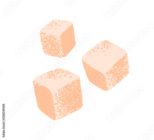 Feta cheese, cube blocks. Soft dairy product, curd cut into diced pieces. Fresh protein food, greek ingredient, healthy vegetarian snack. Flat vector illustration isolated on white background.