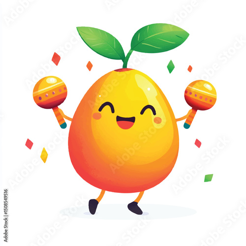 cute dancing mango with maracas