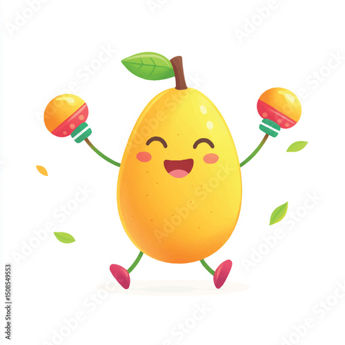 cute dancing mango with maracas