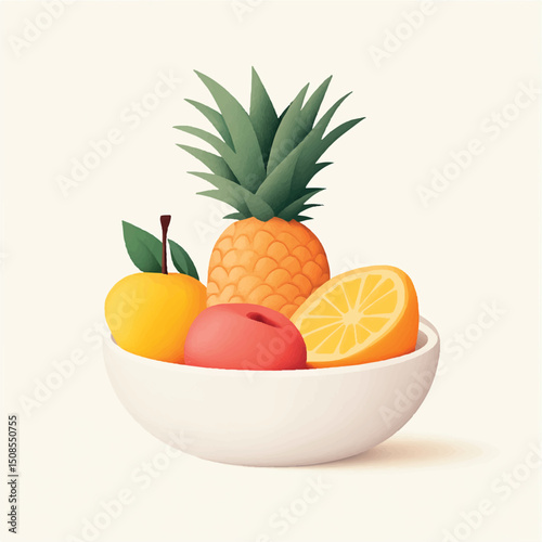 cute esk setup with fruits in a bowl