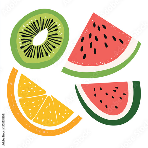 cute fruit slices orange kiwi watermelon
