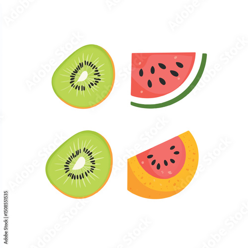 cute fruit slices orange kiwi watermelon