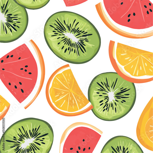 cute fruit slices orange kiwi watermelon