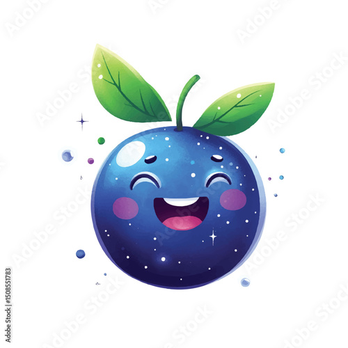 cute giggling blueberry with sparkles