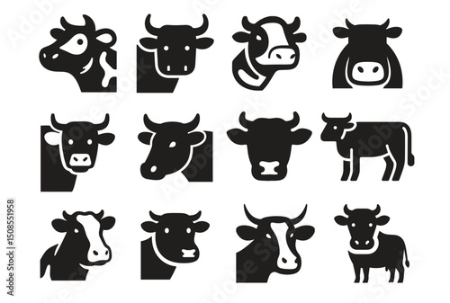 Minimal Cow Icon Bold Black Vector Silhouette