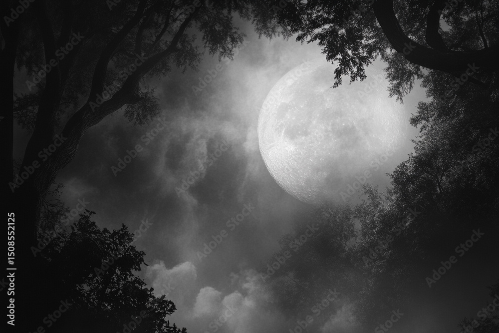 Fototapeta premium Fantasy novel design using moon and tree shadows