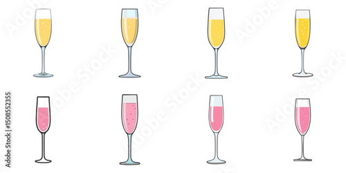 Vector illustration of multiple champagne glasses, outline