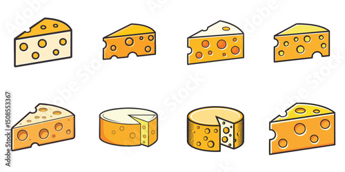 Vector illustration of multiple cheeses, outline