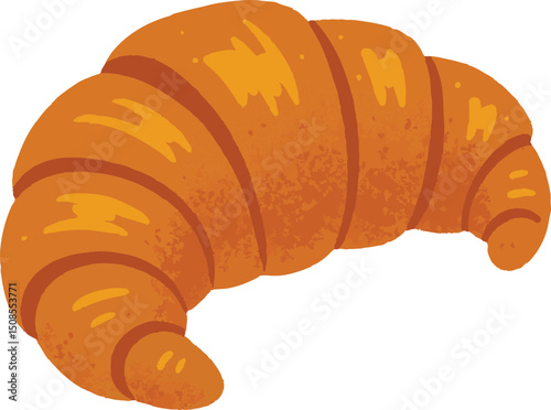 Textured Croissant Illustration – Hand-Drawn Flat Style Bakery Icon