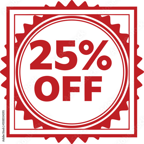 Bold Red 25% Off Sale Badge with Decorative Border on White Background.