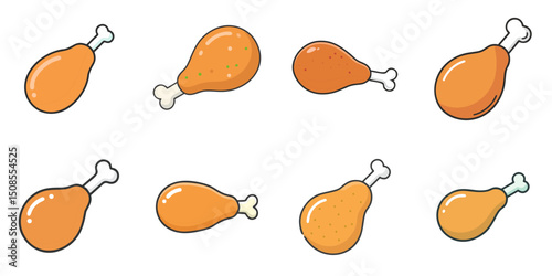 Vector illustration of multiple fried chickens, outline
