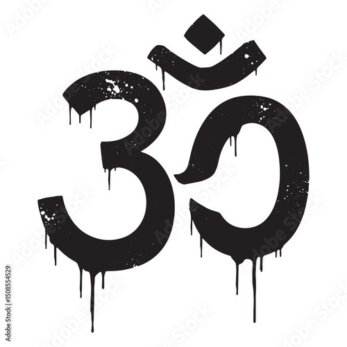 Grunge Black and White Vector Illustration of Ohm Symbol with Dr