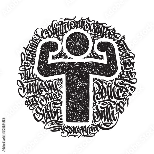 Graphic Self Respect Icon with Intricate Graffiti Details in Bla