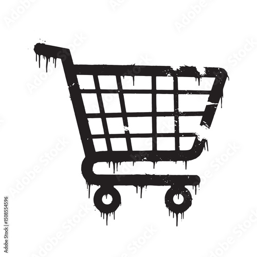 Online Shopping Cart Stencil with Dripping Paint Effect Vector I