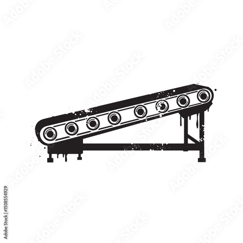 Monochrome Conveyor Belt System with Paint Drips for Apparel Pri