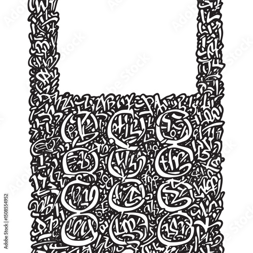 Black and White Vector of Phone Icon with Graffiti Tag Design Su