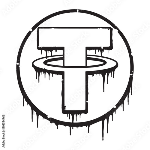 Tether USDT Crypto Currency Icon with Dripping Paint Design Vect