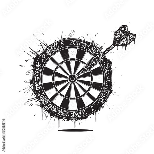 Stylized Dartboard Illustration with Urban Grafitti Elements and