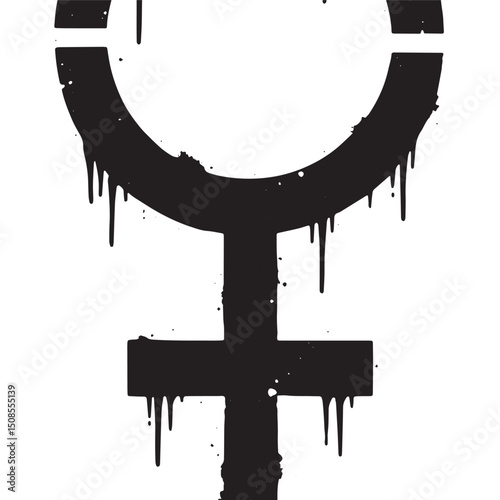 Venus Glyph Icon with Dripping Paint Stencil Design for Apparel