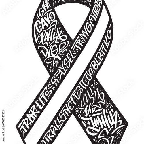 Expressive Black and White Transgender Awareness Ribbon with Gra