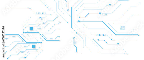 Abstract digital technology futuristic internet network speed connection white and blue background. Technology background with crossed lines and dots.