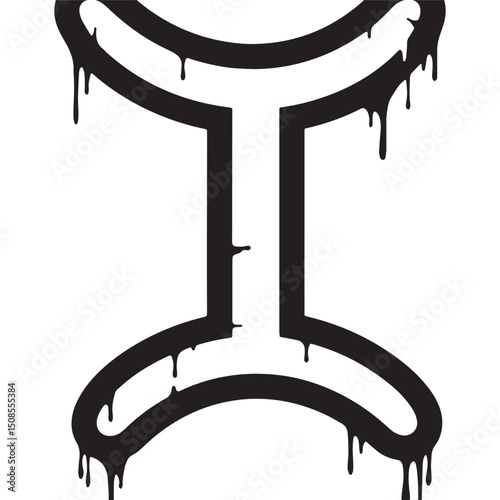 Mercury Glyph icon with stencil dripping paint black and white v