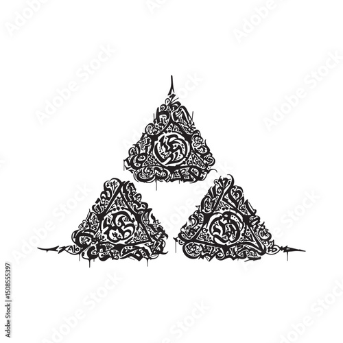 Three Jewels Icon in Graffiti Style, Black and White Vector Desi