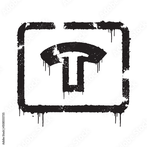 Torrent Icon in Stencil Art with Dripping Paint, Black and White
