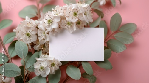 Spring Floral Card with Green Leaves