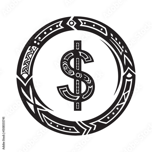 Stylized Brazilian Real Icon with Tribal Tattoo Design for Appar
