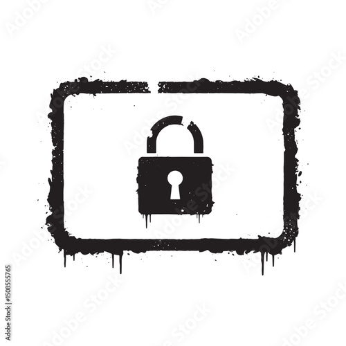 Abstract encryption icon with paint drips in black and white vec