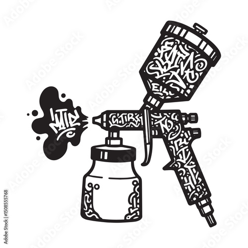 Monochrome Paint Sprayer with Graffiti Art for Merchandise and A