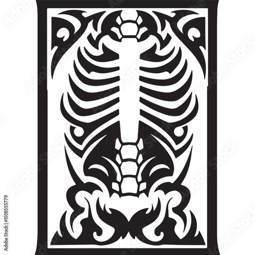 Tribal X-Ray Icon, Black and White Vector Design for Merchandise