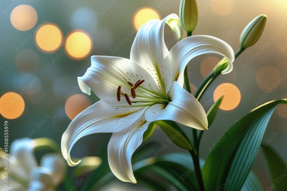 Fototapeta premium Elegant White Lily Bloom Nature