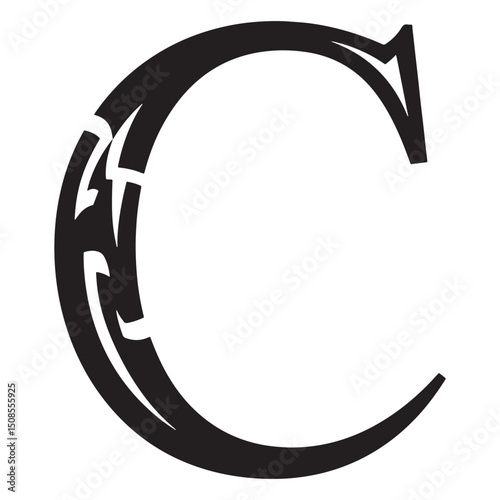 Coulomb C Icon with Tribal Tattoo Style, A Black and White Vecto